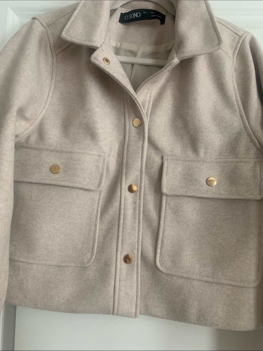 Ci Sono Cream Wool Blend  Utility Jacket with Gold Buttons - Picture 3 of 9